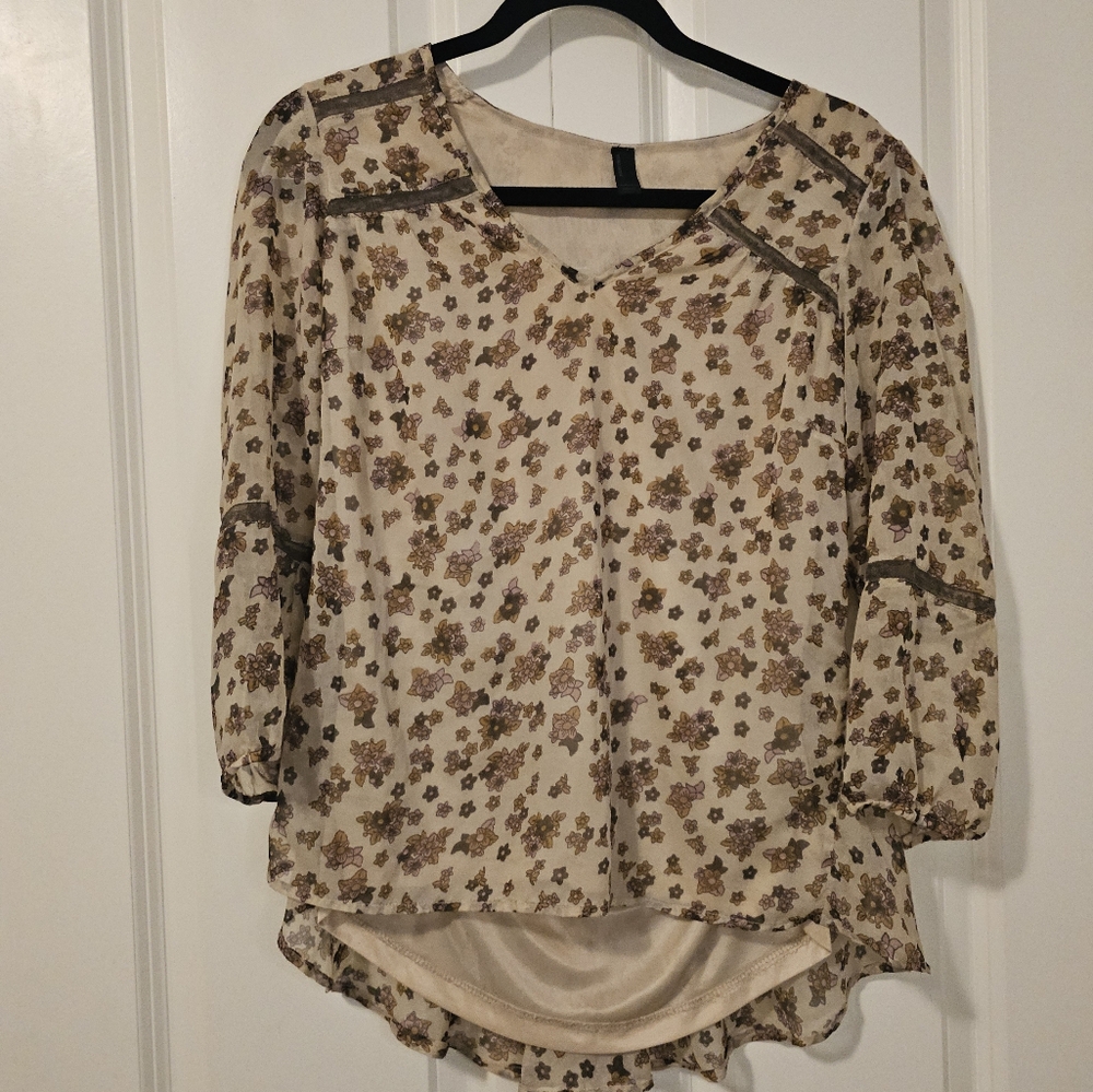 VERA MODA Floral Cream, 3/4 Sleeve, Boho Hippie Top Blouse, SZ M